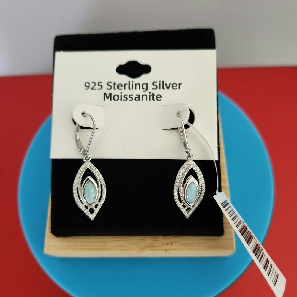 Genuine Larimar & D-VVS Moissanite Earrings